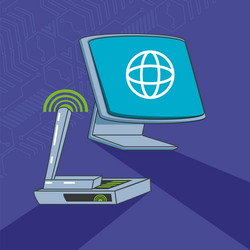 Computer monitor with browser and router vector