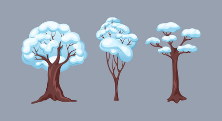 bare trees covered with snow flat color objects vector image