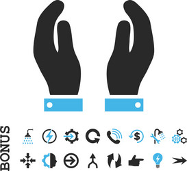 Care hands flat icon with bonus vector