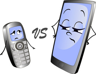 old push-button phone versus a modern smart vector