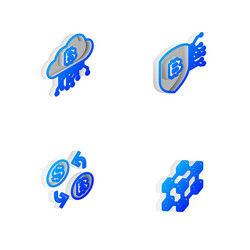 set isometric line shield with bitcoin vector image