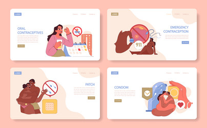 types of contraception web or landing set vector image