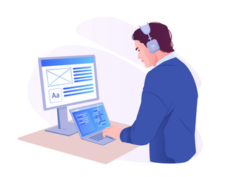 web developer working on ui design vector image