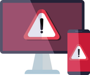 Computer and smartphone with warning notification vector