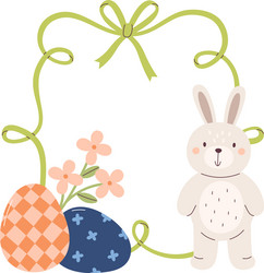 ribbon frame with easter eggs and rabbit vector image