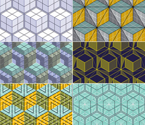 Geometric lines abstract seamless patterns set 3d vector