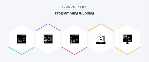 programming and coding 25 glyph icon pack vector image