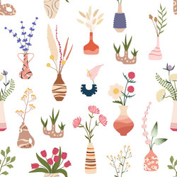 scandinavian flower vases seamless pattern vector image