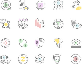 set line icons blockchain and cryptocurrency vector