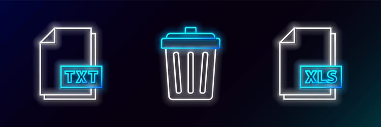 set line xls file document txt and trash can icon vector image