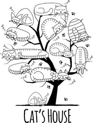 tree with sleeping cats sketch for your design vector image