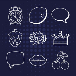 alarm clock and pop art elements icon set line vector image