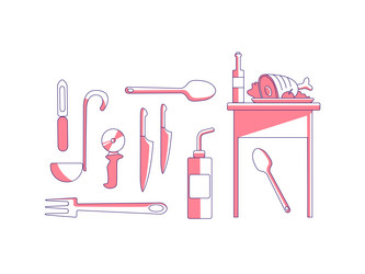 culinary items red linear objects set meat dish vector