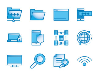 Data line and gradient style icon set vector