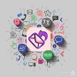 envelope and collage with web icons background vector image