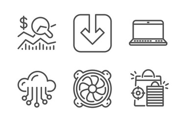 Cloud storage notebook and computer fan icons set vector