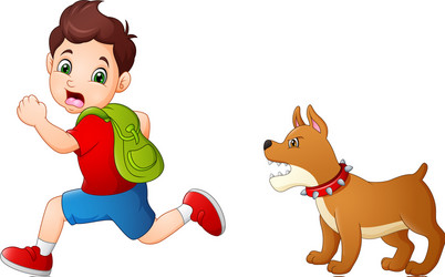 cartoon schoolboy running away from angry dog vector