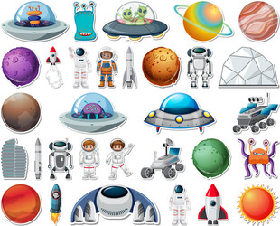 Set stickers with solar system objects isolated vector