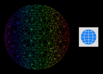 Spectral gradiented polygonal net globe icon vector