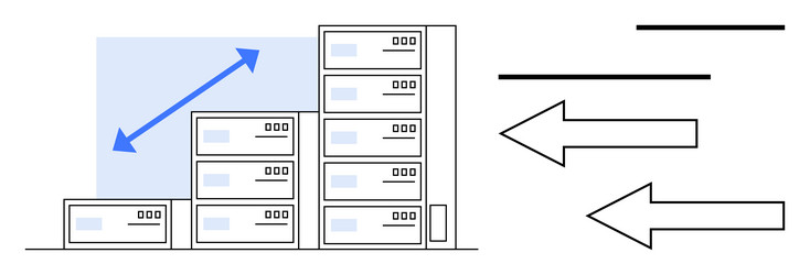 data server growth with horizontal and vertical vector image