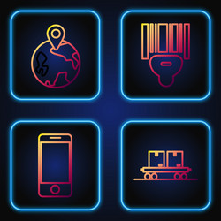 set line railway carriage mobile phone with app vector image