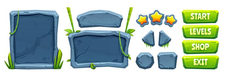 jungle game ui elements with stone texture vector image