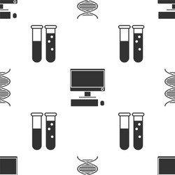 set dna symbol computer monitor with keyboard vector image