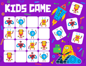 sudoku game cartoon robots and droids characters vector image