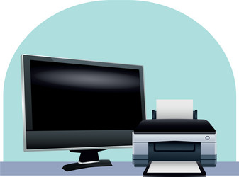 computer monitor display with printer machine vector image