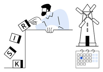man strategizing to prevent risk with windmill vector image