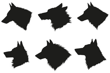 Set of wolf silhouette howling dog head wildlife vector