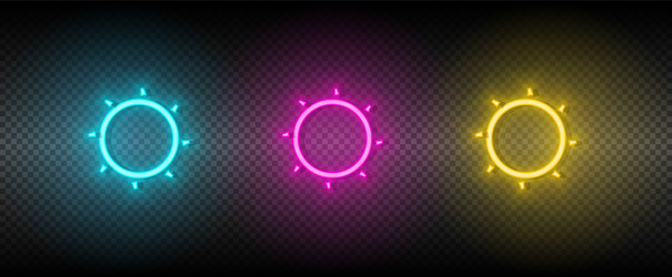 Sun blue pink and yellow neon icon set vector