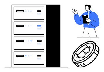 data server rack with cryptocurrency coin vector image