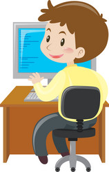 man working on computer at desk vector