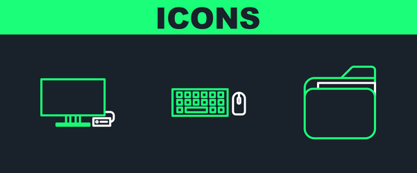 set line document folder smart tv and keyboard vector image
