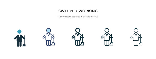 Sweeper working icon in different style two vector