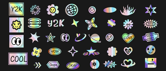 y2k elements set with gradient hologram stickers vector image