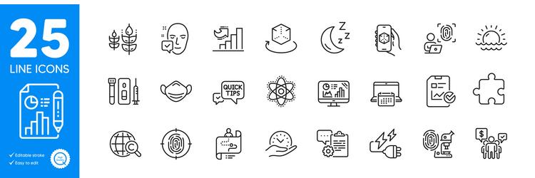 Outline icons set sunset 3d app and gluten free vector