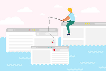 man sit on computer window trying to catch webpage vector image