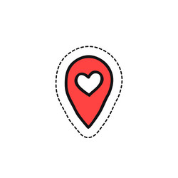 Map pointer with heart doodle icon vector