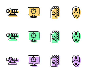 set line playing cards web camera power button vector image