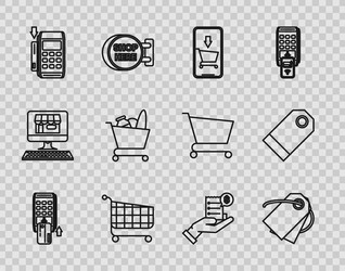 Set line pos terminal with inserted credit card vector