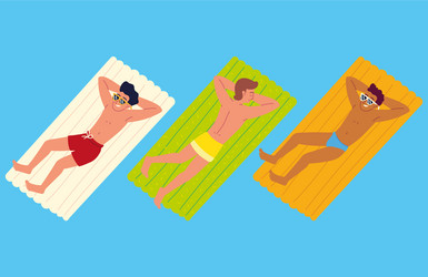 Men in pool with inflatable rings Royalty Free Vector Image
