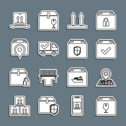 set line delivery box with fragile content vector image