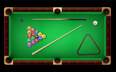 American pool table with cue and glossy balls vector