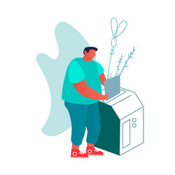 man put paper document to copy machine or shredder vector image