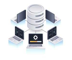 computer network management database system flat vector image