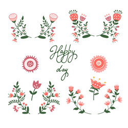 summer day floral set cute flowers colorful vector