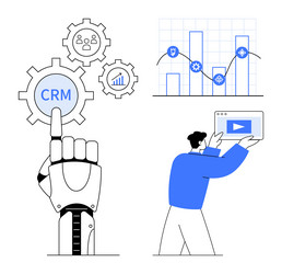 robotic hand activating crm data analytics vector image