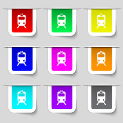 Train icon sign set of multicolored modern labels vector